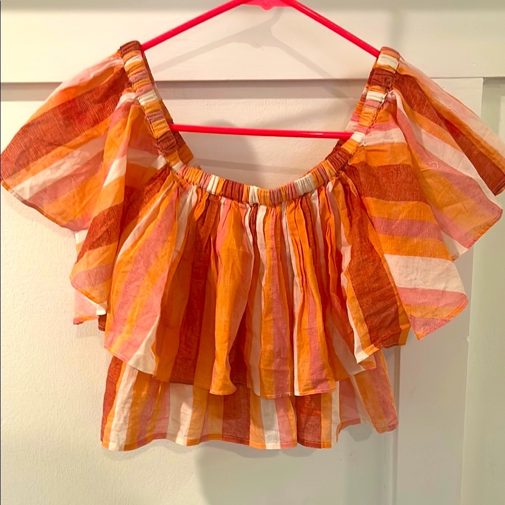 SHORE Striped Orange, Pink and White Women's Top